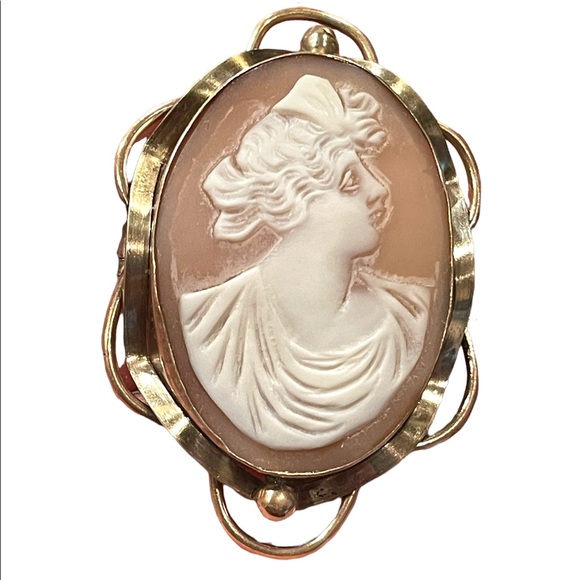 Antique Large 10k Gold Filled Shell Carnelian Shell Dianna Cameo 1850 Victorian - Picture 12 of 15